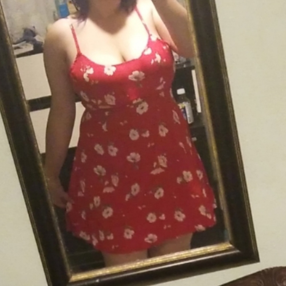Red floral dress and blue lace dress, trade